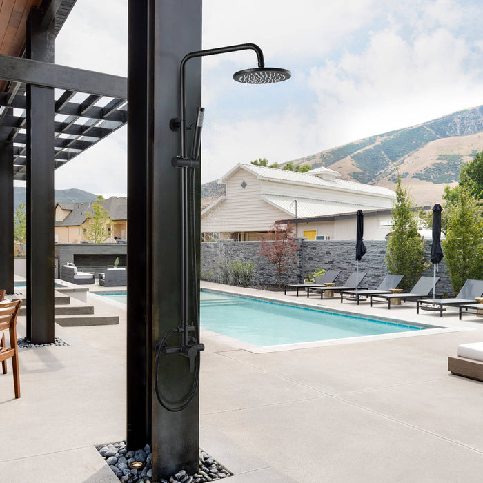 gotonovo Matte Black Outdoor Shower Fixture SUS304 System Combo Set Rainfall Single Handle High Pressure Hand Spray Wall Mount 2 Dual Function