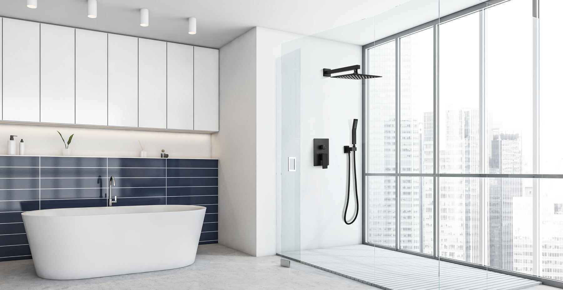 Rainfall Shower System with High Pressure 10 inch Shower Head Hand Held Square Shower Head Bathroom Luxury Rain Mixer Shower Complete Combo Set Wall Mounted
