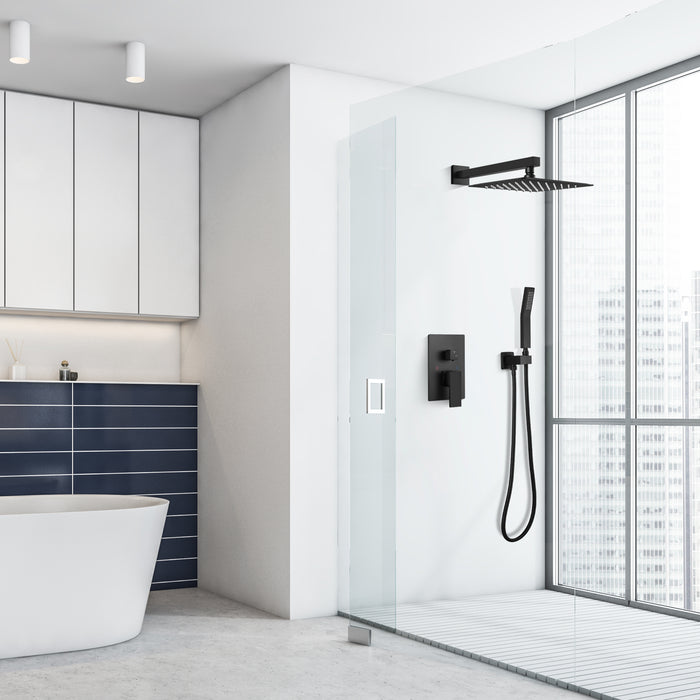 Rainfall Shower System with High Pressure 10 inch Shower Head Hand Held Square Shower Head Bathroom Luxury Rain Mixer Shower Complete Combo Set Wall Mounted