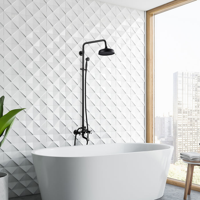 Bathroom Luxury Shower Faucet Rain Mixer 8 Inch Round Head Double Cross Handle