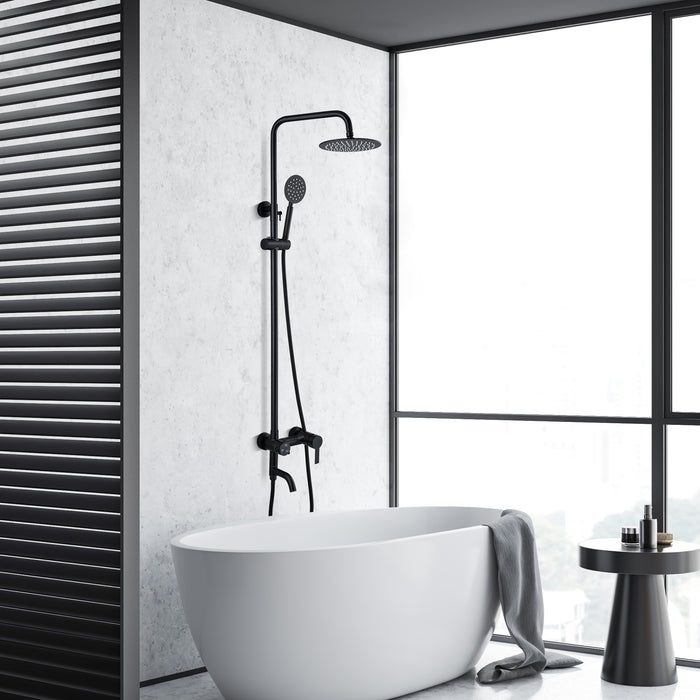 Shower Fixture Wall Mount Matte Black SUS 304 Stainless Steel Triple Function with Hand Sprayer and Tub Spout 8 Inch Rainfall Shower Head
