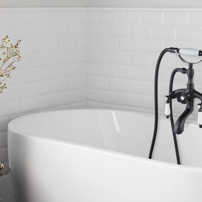 Clawfoot Tub Bathtub Matte Black Shower Faucet with Hand Shower Sprayer Wall Mount Bronze Ceramics 2 Double Handle Shower Faucet System Telephone Shape