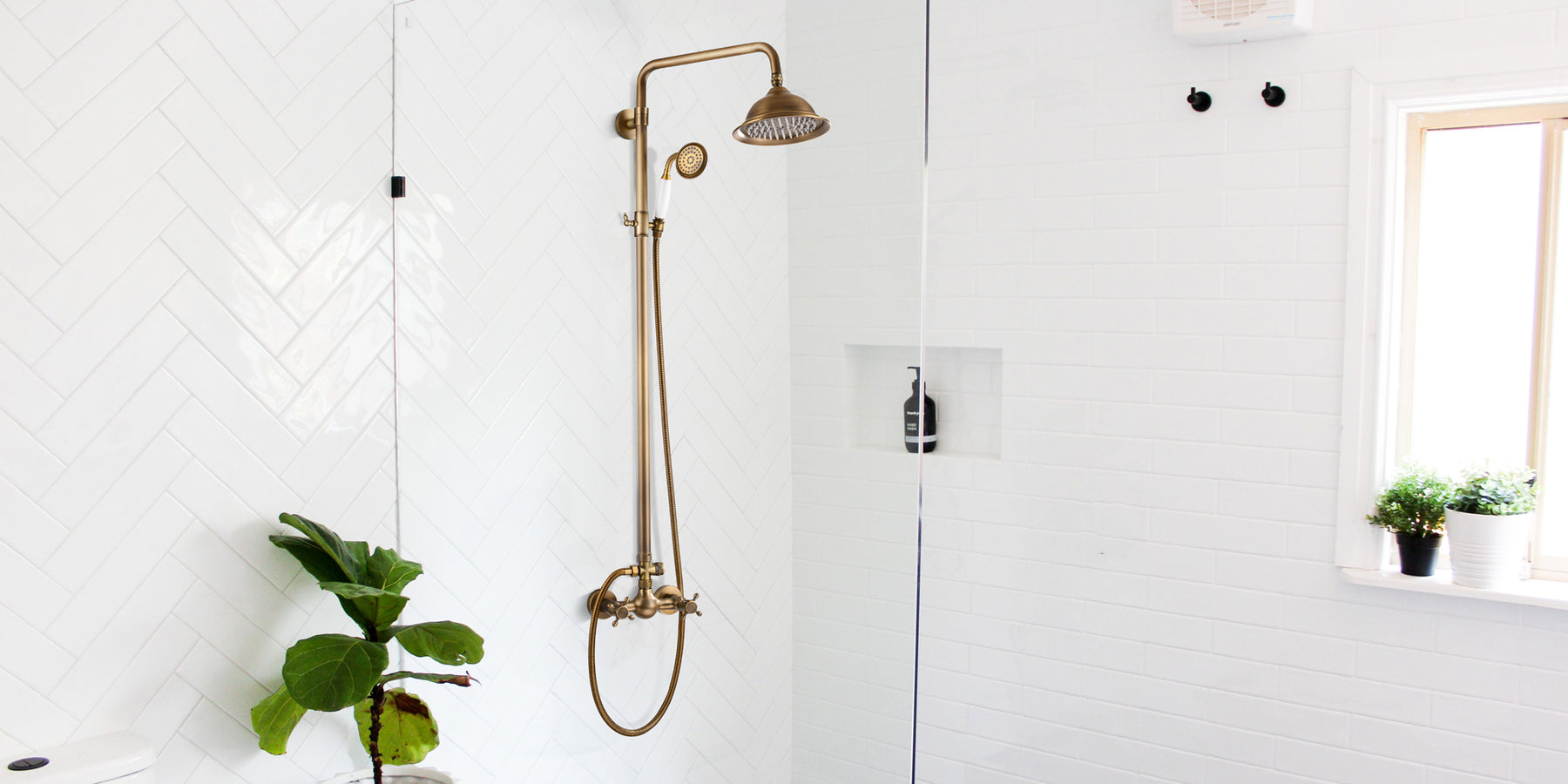 Antique Brass Shower System 8 Inch Rainfall Shower Head Handheld Spray Double Cross Handle Bathroom Shower Faucet Wall Mount