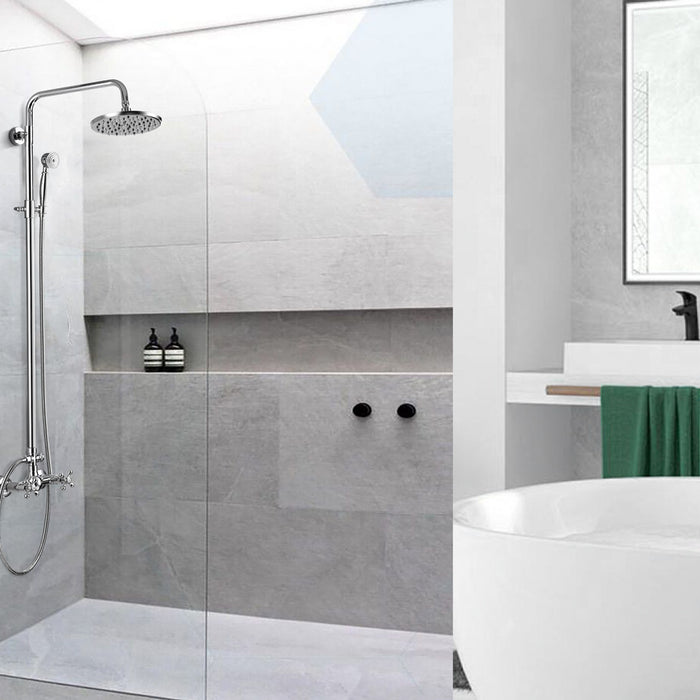 gotonovo Shower Fixture 8 Inch Rainfall Shower Head with Handheld Spray Polish Chrome Dual Knobs Mixer Bathroom Silver Shower Combo Set Wall Mount