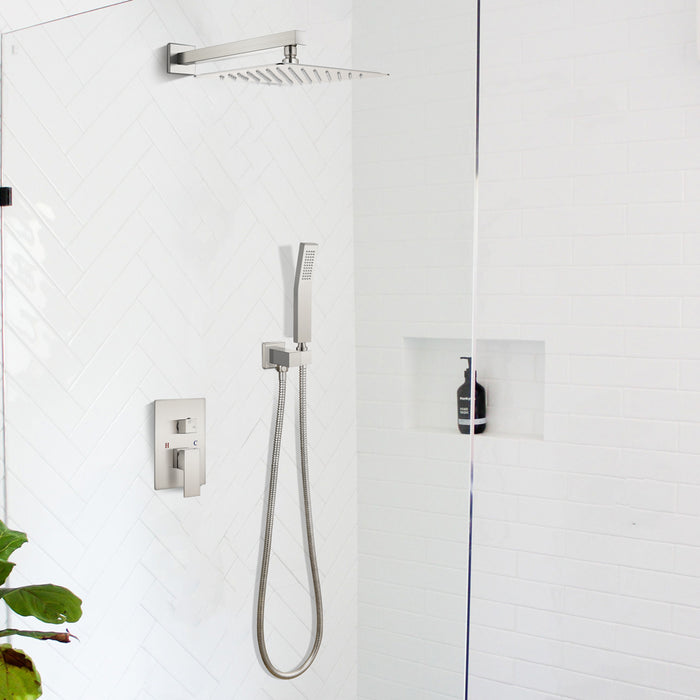 gotonovo 10" Rain Shower System Brushed Nickel Luxury High Pressure Shower Head Bathroom Shower Faucet Set Hand Held Spray Rough-in Valve and Shower Trim Included