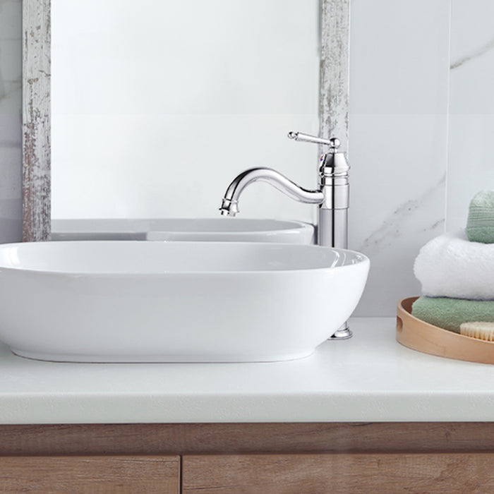 Bathroom Sink Faucets Polished Chrome One Hole Single Handle Tall Body Swivel Spout Silver Finish Pop Up Drain Without Overflow Vessel Faucet