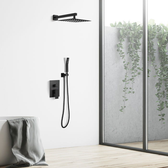 gotonovo Shower System 10 Inch Wall Mounted Matte Black Shower Head with High Pressure Handheld Spray with Pressure Balance Rough-in Valve Body(Male Thread) Bathroom Luxury Rain Mixer Shower Combo Set