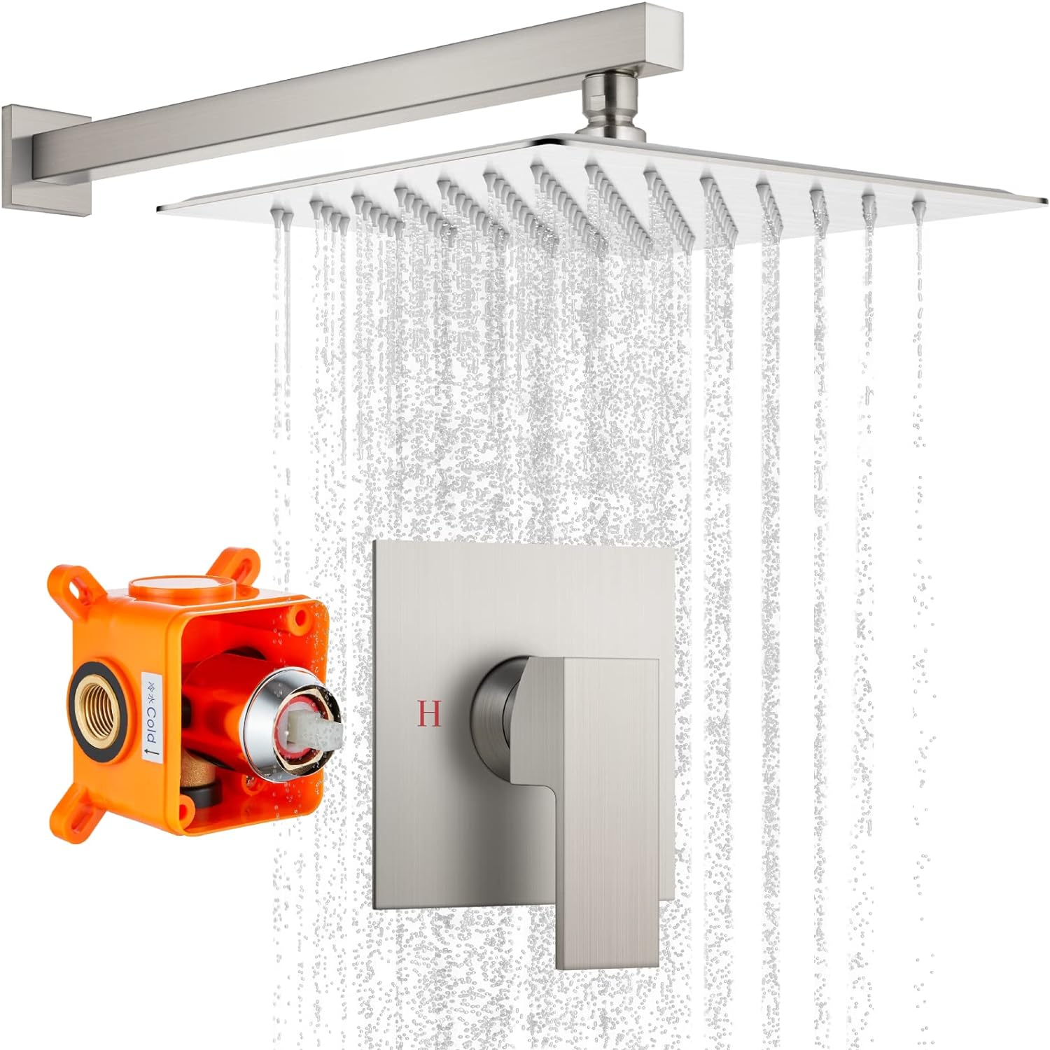 gotonovo 10" Rain Shower System Brushed Nickel Luxury High Pressure Shower Head Bathroom Shower Faucet Set Rough-in Valve and Shower Trim Included