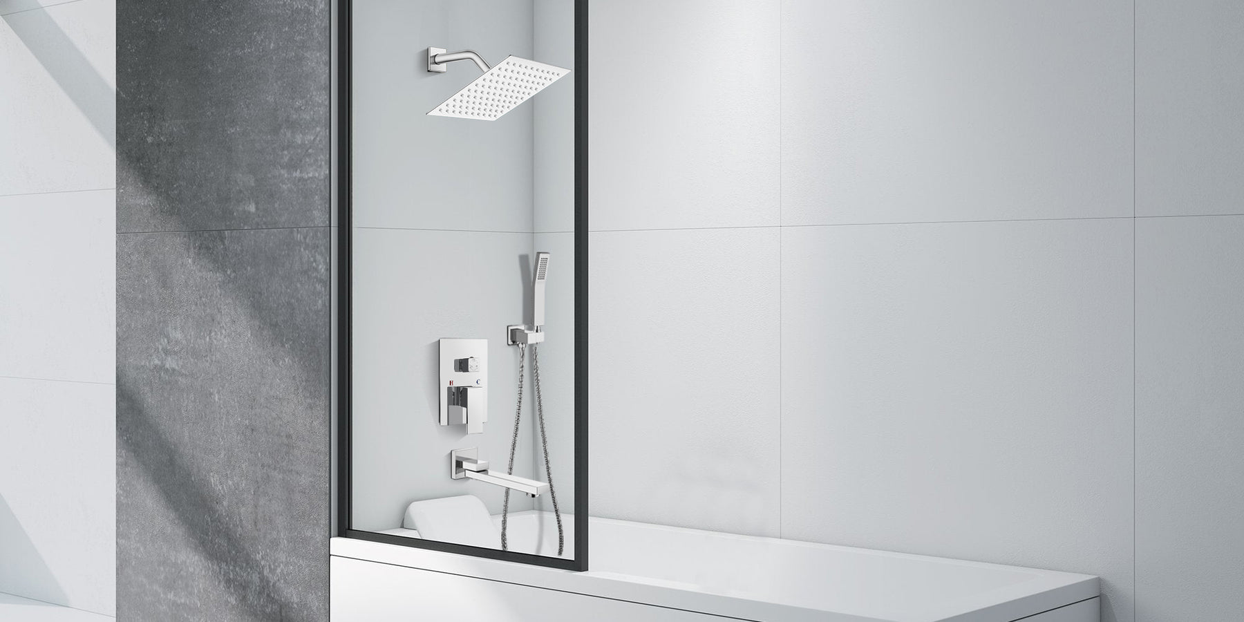 gotonovo Bathroom Shower Faucet Set Wall Mount Triple Function Shower System with Tub Spout Chrome Polished High Pressure Square 8" Rain Showerhead Hand Shower Rough-In Valve