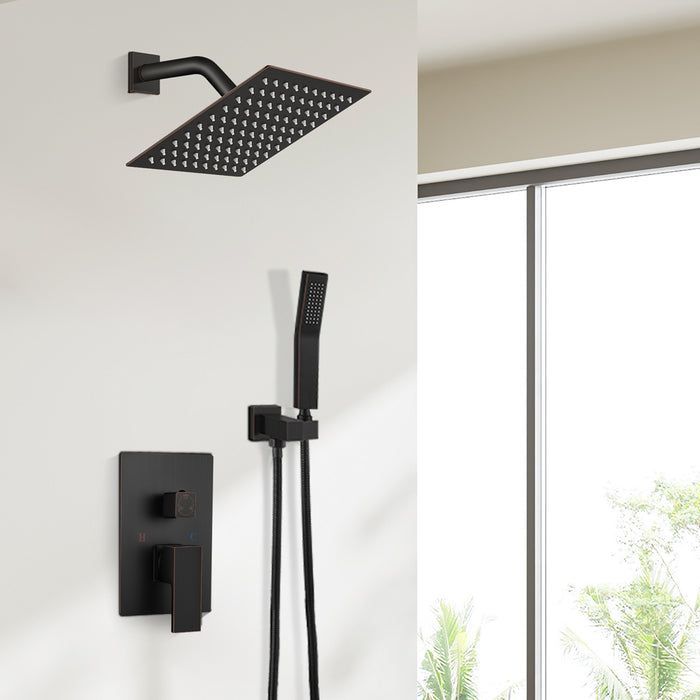 gotonovo Oil Rubbed Bronze Shower System Bathroom Shower Faucet Wall Mount 8 Inch Square Rainfall Shower Head 2-Function Single Handle and Hand Held Spray with Rough-in Valve and Shower Trim Included