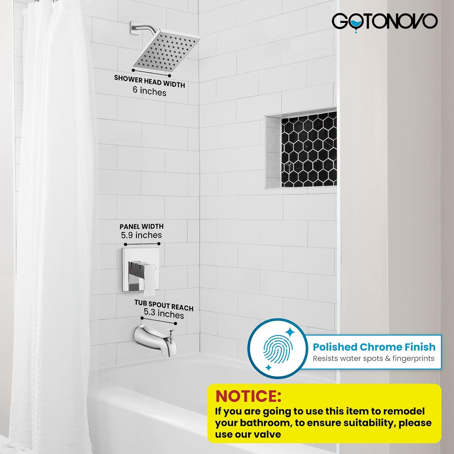 gotonovo Shower Head and Handle Set Shower Faucet Set Shower Mixer Complete Combo Set Tub Shower Trim Kit including Shower Valve 6" Shower Head Polish Chrome