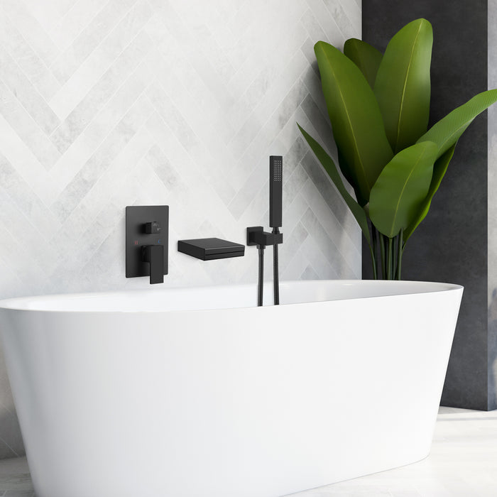 Waterfall Bathtub Faucet with Hand Held Shower Wall Mounted Rough in Valve Bathroom Tub Filler