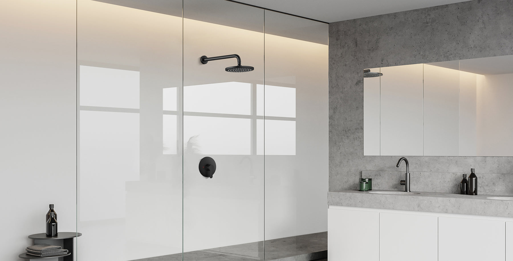 Shower Faucet Set Complete 8 inch Round Thicken Rain Shower Head Matte Black Wall Mounted Single Function