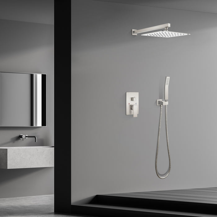 Aolemi Rainfall Shower System 12 Inch Shower Head Brushed Nikcel Combo Set with Handheld Shower Rough-In Valve Included Wall Mount Bathroom Shower Mixer Faucet