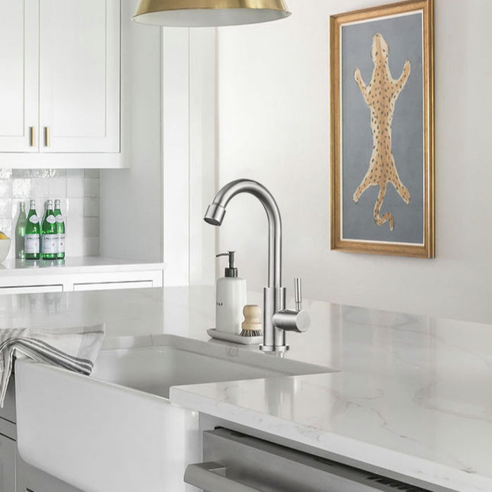 Stainless Steel Cold Water Kitchen Sink Faucet Brushed Nickel Bathroom Single Handle Bar Faucet Faucet Single Temperature Water Only Silver Rotatable