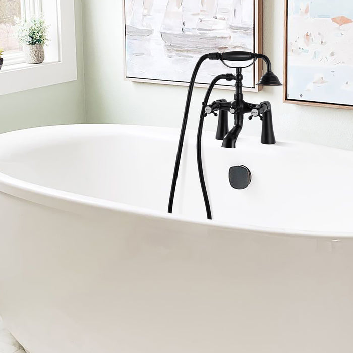 Oil Rubbed Bronze Deck Mount Tub Bathtub Clawfoot Faucet with Handheld Shower Telephone Shaped Sprayer Showerheld Double Cross Handle