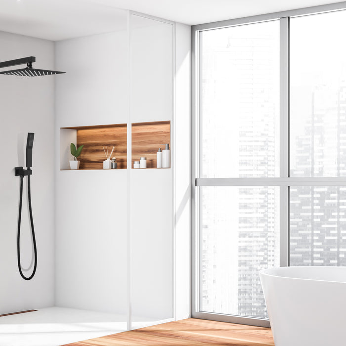 Rainfall Shower System Matte Black with High Pressure 10 inch Shower Head Hand Held Square Shower Head Bathroom Luxury Rain Mixer Shower Complete Combo Set Wall Mounted