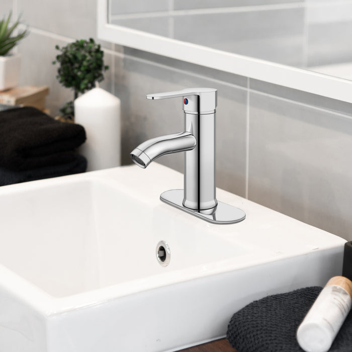 Stainless Steel 304 Bathroom Faucet Chrome Polished Farmhouse Single Handle Lavatory Basin Vanity Sink Faucet with Supply Line