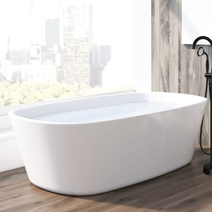 Black Freestanding Bathtub Faucet Tub Filler with Ceramic Hand Held Shower Floor-Mount High Flow Brass Bathtub Faucet with Hand Sprayer