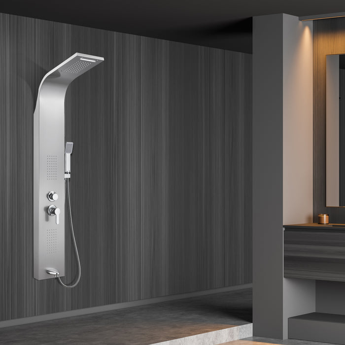 gotonovo Wall Mount Brushed Nickel Rainfall Shower panel Tower System Multiple Function Stainless Steel with Body Jets Nozzles Rainfall Shower Head Shower Fixtures