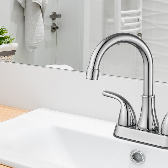 gotonovo Chrome Polished 2 Hole Bathroom Sink Faucet 4 Inch Centerset Lavatory Mixer Tap Deck Mount 2 Handles with Pop Up Drain and Water Supply Lines