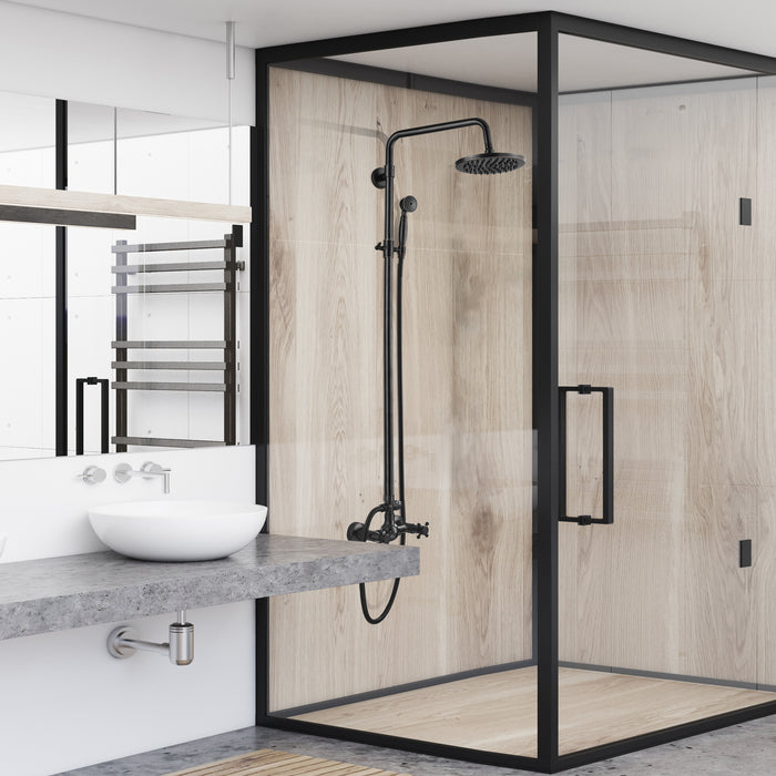 Oil Rubbed Bronze Rain Shower System Set 2 Knobs Mixing 8 Inch Rainfall Shower Head with Handheld Spray Bathroom Shower Faucet