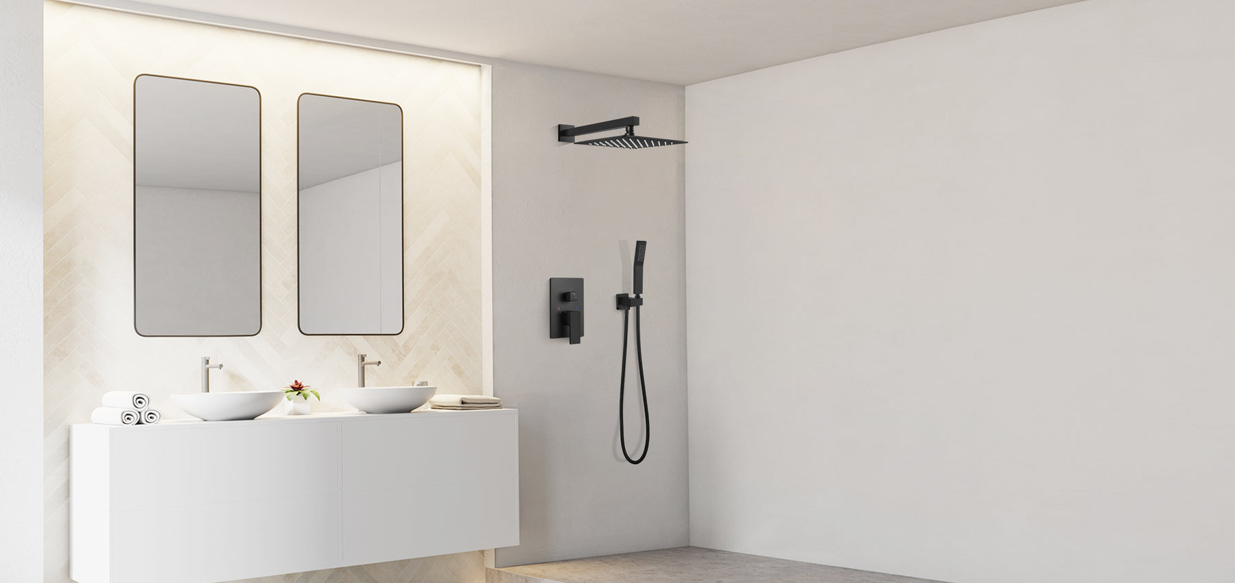 Rainfall Shower System Matte Black with High Pressure 10 inch Shower Head Hand Held Square Shower Head Bathroom Luxury Rain Mixer Shower Complete Combo Set Wall Mounted