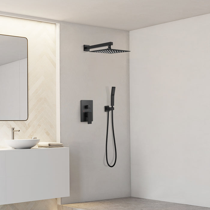 Rainfall Shower System Matte Black with High Pressure 10 inch Shower Head Hand Held Square Shower Head Bathroom Luxury Rain Mixer Shower Complete Combo Set Wall Mounted