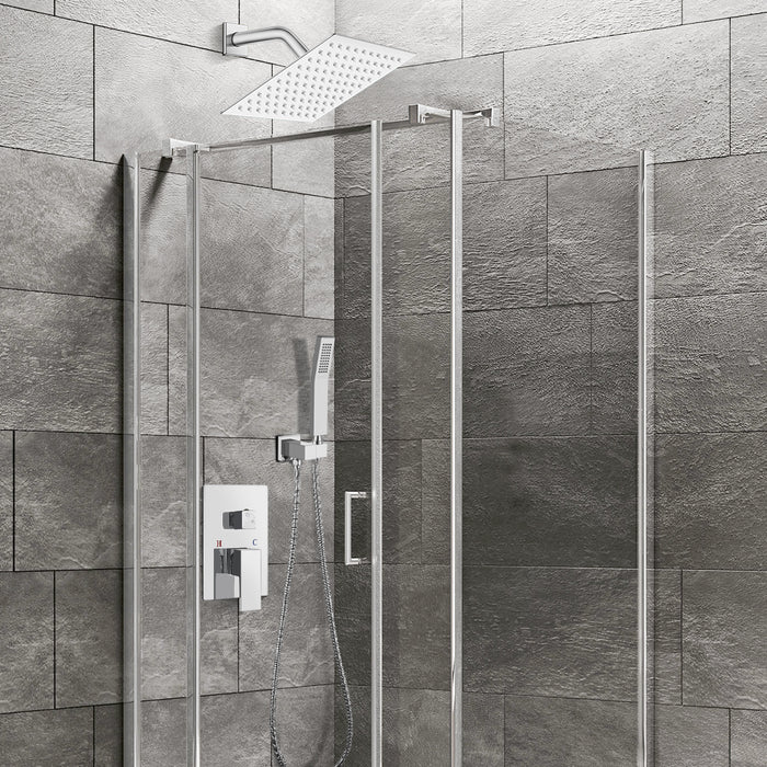 gotonovo Shower System Bathroom Shower Faucet Chrome Polished Wall Mounted 8 Inch Square Rainfall Shower Head 2-Function Single Handle and Hand Held Spray with Rough-in Valve and Shower Trim Included