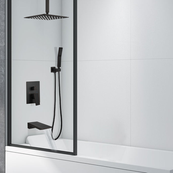gotonovo Rain Mixer Shower Faucet Set Combo with Waterfall Tub Spout Rain Shower System Ceiling Mount Rainfall Shower Head with Handheld Spray Rough-in Valve and Trim Included Oil Rubbed Bronze 12''
