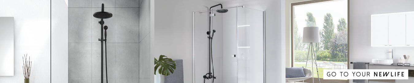 Wall-mounted complete shower system with soap dish (not including