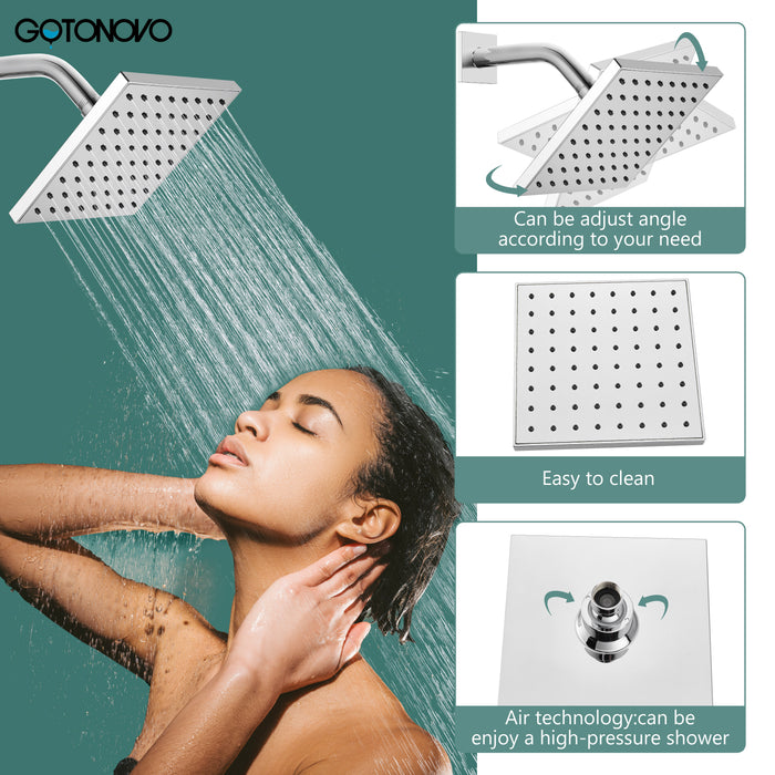 gotonovo 6" Square Showerhead Rainfall Shower System with Single Handle and Tub Spout Wall Mounted Bathroom  Shower Trim Kit,Brass Male Threads Rough-in Valve