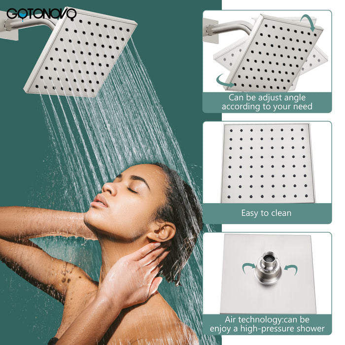 gotonovo 6" Square Showerhead Rainfall Shower System with Single Handle and Tub Spout Wall Mounted Bathroom  Shower Trim Kit,Brass Male Threads Rough-in Valve