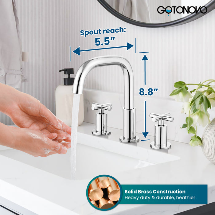 gotonovo 8 inch Widespread 3 Hole Bathroom Sink Faucet,2 Cross Handle Vanity Faucet Deck Mount Basin for Bathroom Sink 360° Swivel Spout with Pop Up Drain