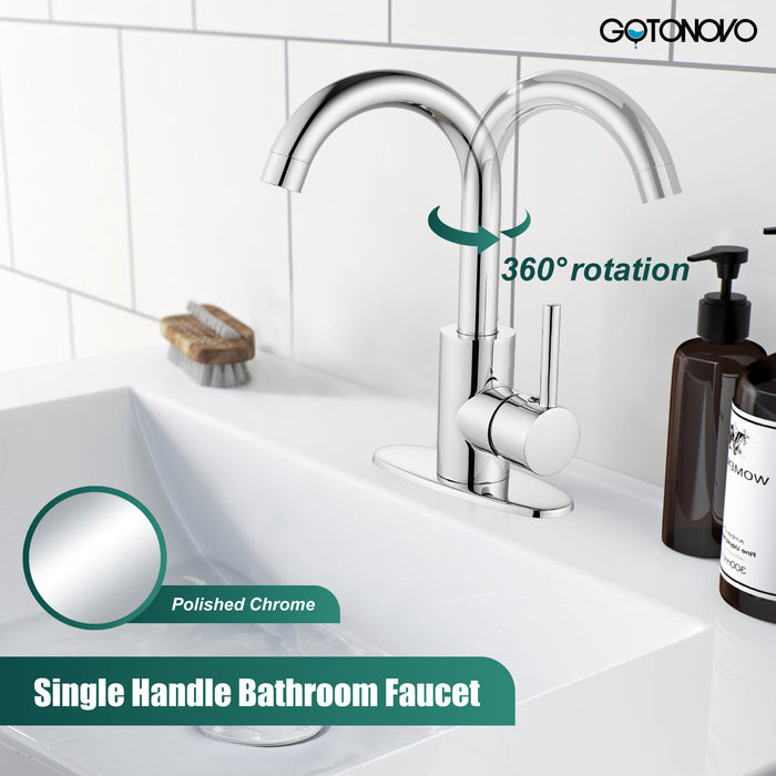 gotonovo Bathroom Sink Faucet,Bar Faucets Single Hole,RV Kitchen Restroom Campers Tap with Deck Plate & Drain Stainless Steel 360 Degree Rotation Spout