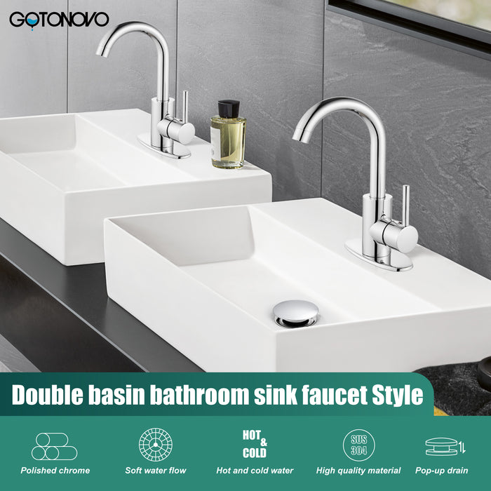 gotonovo Bathroom Sink Faucet,Bar Faucets Single Hole,RV Kitchen Restroom Campers Tap with Deck Plate & Drain Stainless Steel 360 Degree Rotation Spout