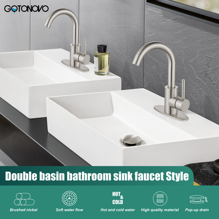 gotonovo Bathroom Sink Faucet,Bar Faucets Single Hole,RV Kitchen Restroom Campers Tap with Deck Plate & Drain Stainless Steel 360 Degree Rotation Spout