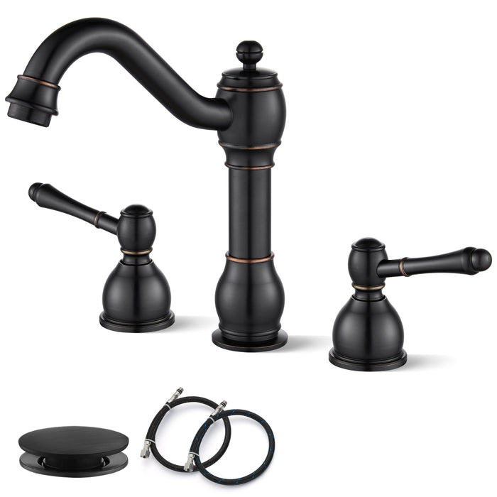gotonovo 8 Inch Widespread Bathroom Faucets for Sink 3 Hole 2 Lever Handle Deck Mount with Pop Up Drain Hot and Cold Water Supply Lines