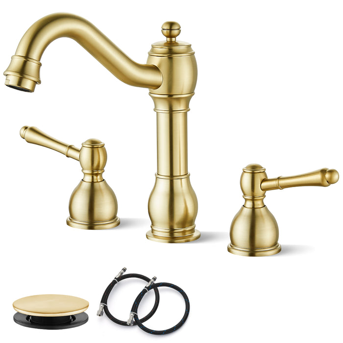 gotonovo 8 Inch Widespread Bathroom Faucets for Sink 3 Hole 2 Lever Handle Deck Mount with Pop Up Drain Hot and Cold Water Supply Lines