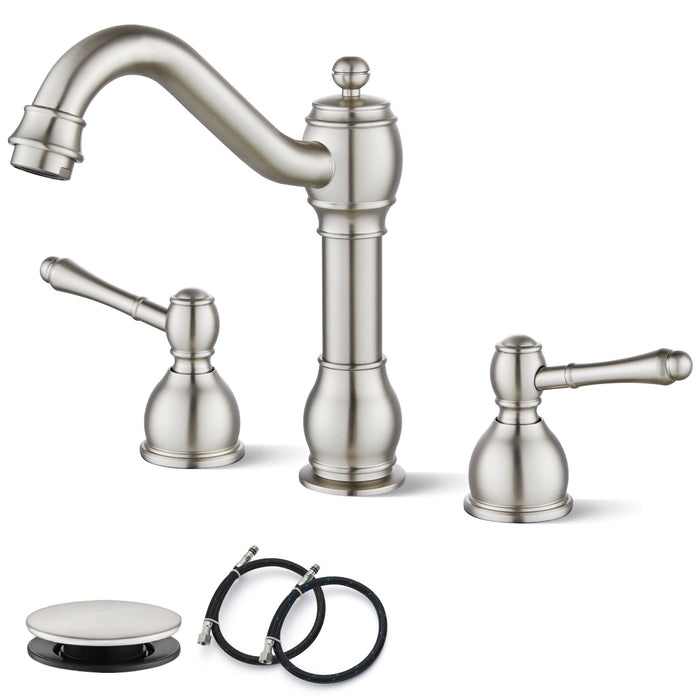 gotonovo 8 Inch Widespread Bathroom Faucets for Sink 3 Hole 2 Lever Handle Deck Mount with Pop Up Drain Hot and Cold Water Supply Lines