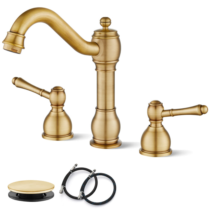 gotonovo 8 Inch Widespread Bathroom Faucets for Sink 3 Hole 2 Lever Handle Deck Mount with Pop Up Drain Hot and Cold Water Supply Lines