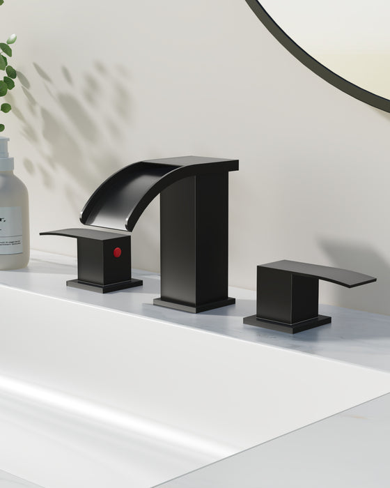 gotonovo Waterfall 8 inch Widespread Bathroom Faucet Set Bathroom Sink Faucet 3 Hole 2 Handle Vanity Lavatory Deck Mount with Pop Up Drain and Water Supply Lines