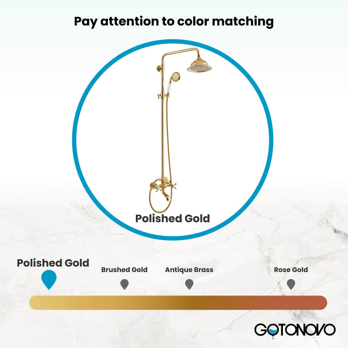 Gotonovo Exposed Shower System 8 Inch Rainfall Shower Head with Tub Spout and Handheld Spray Dual Cross Handle Bathroom Shower Faucet Wall Mount