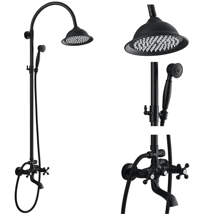 gotonovo Bathroom Classic Exposed Shower Faucet Wall Mount Shower System 8 Inch Luxurious Rainfall Shower Head Set with Tub Spout and Handheld Spray Double Cross Handles