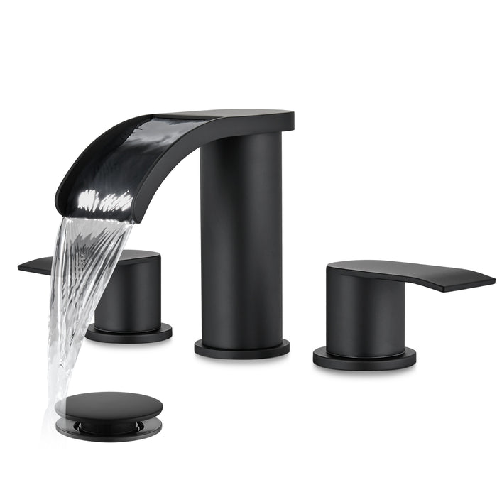 gotonovo 8 inch Waterfall Widespread Bathroom Faucet Set Bathroom Sink Faucet 3 Hole 2 Handle Vanity Lavatory Deck Mount with Pop Up Drain and Water Supply Lines