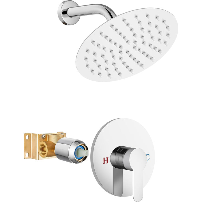 gotonovo Shower Faucet Set, Single Function Shower Trim Kit, Wall Mount 8 Inch Round Rainfall Shower Head and Handle Set, Single Handle Shower System Set Rough-in Valve