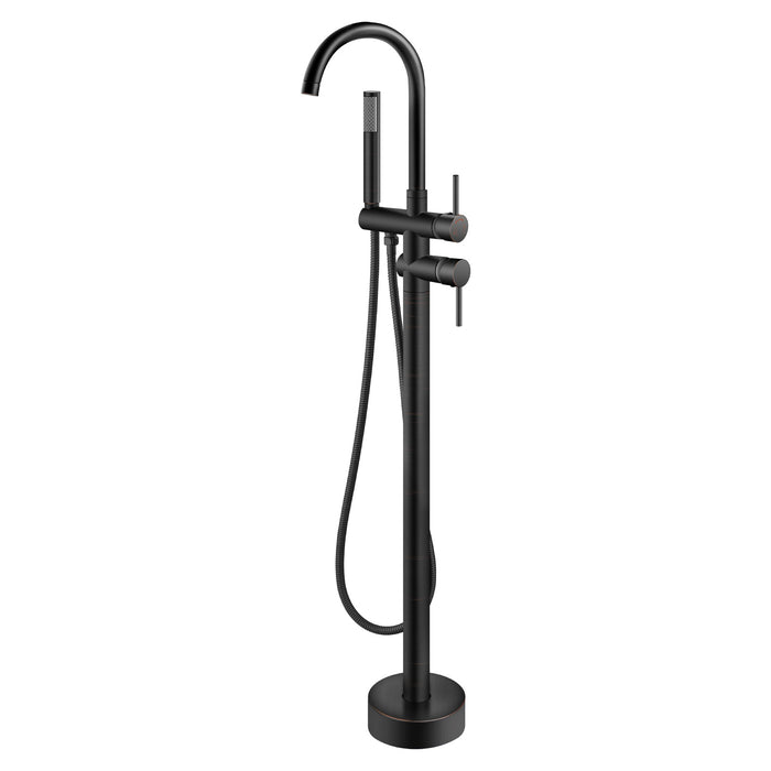 gotonovo Freestanding Tub Faucets Floor Mount Tub Filler, High Flow Free Standing Bathtub Faucet Stand Alone with Handheld Shower and Rough-in Valve,360° Swivel High-Arc Spout,SUS304
