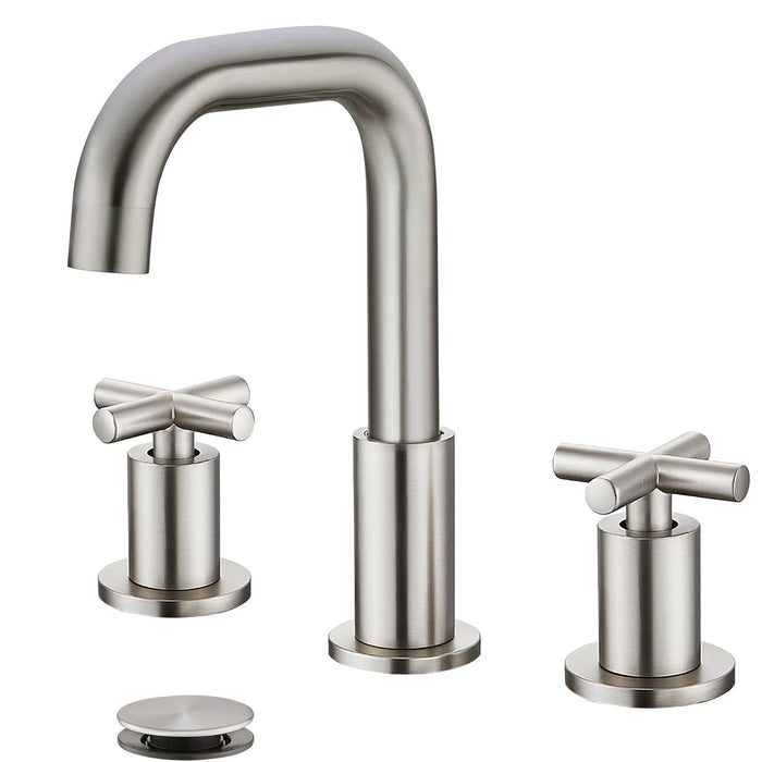 gotonovo 8 inch Widespread 3 Hole Bathroom Sink Faucet,2 Cross Handle Vanity Faucet Deck Mount Basin for Bathroom Sink 360° Swivel Spout with Pop Up Drain