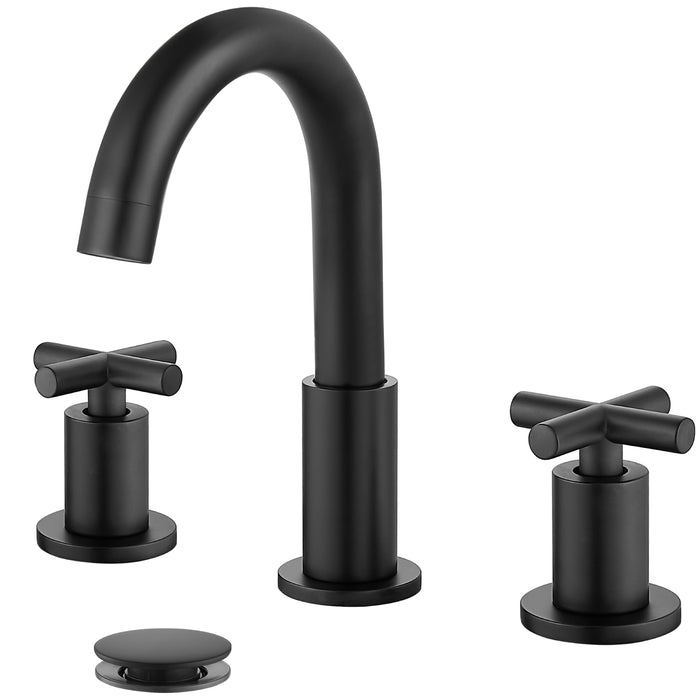gotonovo 3 Hole Bathroom Faucet 8 inch Widespread Sink Vanity Faucet for Bathroom Sink 2 Cross Handle Deck Mount Basin with Pop Up Drain 360° Swivel Spout