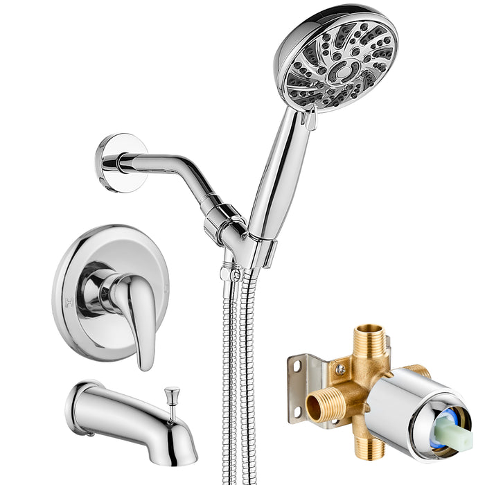 gotonovo Bathroom Shower Head Kit High Pressure Combo System Shower Faucet 6 Modes ABS Handheld Spray Shower Trim Kit Valve Included Shower Head and Handle Set